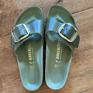 Birkenstock Madrid Slide in Olive with Gold Buckles
